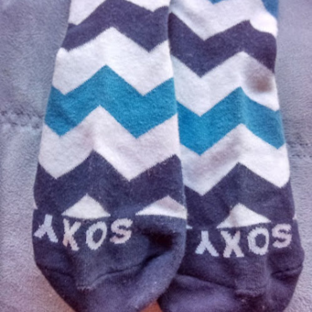 SOXY Blue, Black, and White Diagonal Socks